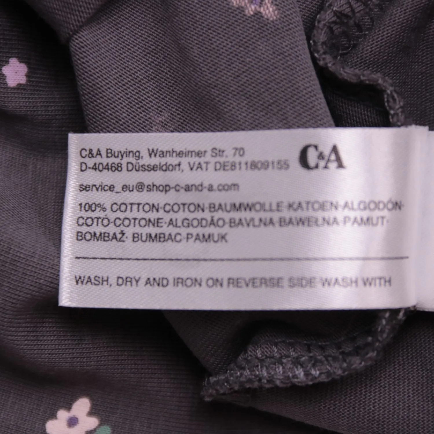 Серая футболка C&A с цветочным принтом, размер 92 см (2 года)